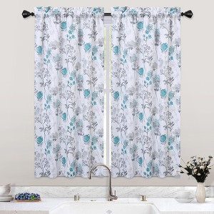 Watercolor Floral Print Rod Pocket Short Cafe Kitchen Curtains - 1 of 4