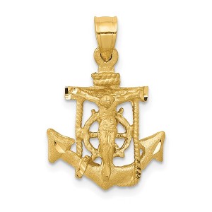 Black Bow Jewelry 14k Yellow Gold Satin & Diamond-Cut Mariners Crucifix Cross Pendant - 1 of 4