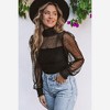 Amaryllis Women’s Sheer Polka Dot High Neck Blouse Pleated Bodice Long Puff Sleeves Smocked Cuffs - 2 of 4