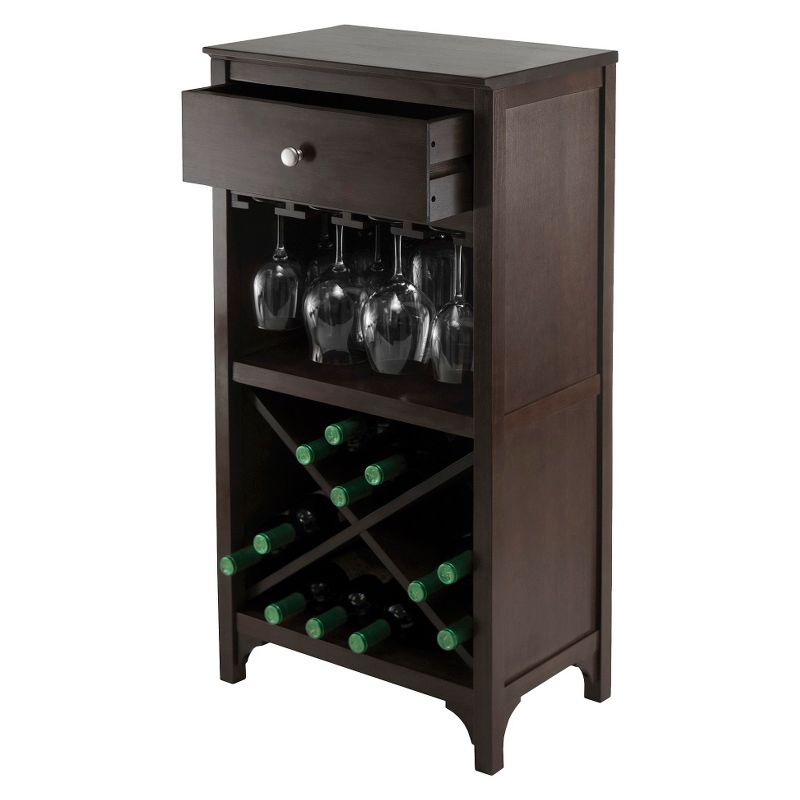 X-Shelf Drawer Wine Cabinet Wood/Coffee - Winsome, 5 of 8