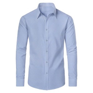 Galaxy By Harvic Men's Slim Fit  Long  Sleeve Stretch Printed Dress Shirts - 1 of 4
