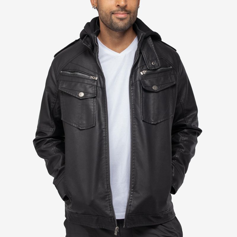 X RAY Men's Grainy PU Hooded Jacket With Faux Shearing Lining, 4 of 9