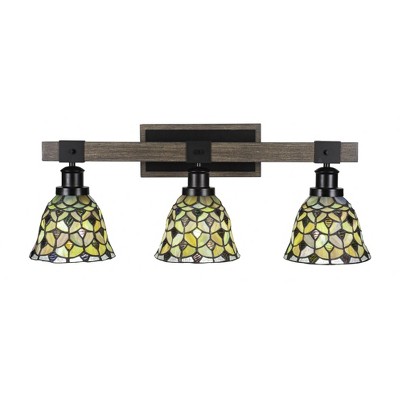 Toltec Lighting Tacoma 3 - Light Vanity in  Black/Painted Wood with 7" Crescent Art Glass Shade