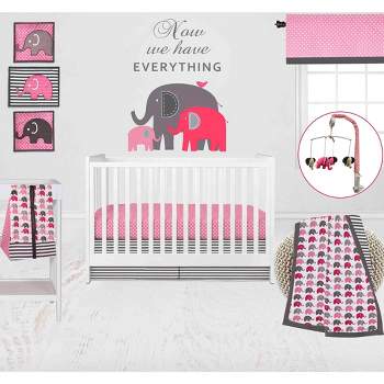 Bacati - Elephants Pink/Fuschia/Gray 10 pc Crib Bedding Set with 2 Crib Fitted Sheets