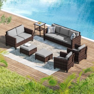 Sonkuki 7 Pieces Outdoor Furniture Set with Side Table, Patio Chair with Washable Cushion - 1 of 4