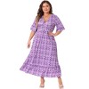 Agnes Orinda Women's Plus Size Boho Floral Bell Sleeve Ruffled Hem Deep V Neck A Line Maxi Dresses - 3 of 4