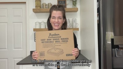 Black 10x10 Cast Iron Reversible Griddle Grill Pan with Press