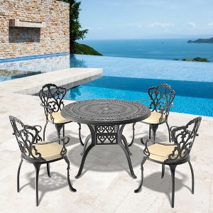 Akoasm 5-Pieces Aluminum Patio Dining Coffee Table Set With Umbrella Hole, Beige Cushions-Black - 1 of 4