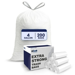 Plasticplace Drawstring Trash Bags, 4 Gallon, White (200 Count) - 1 of 4