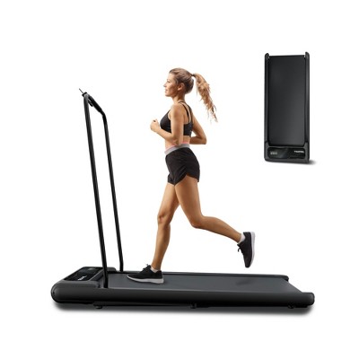 Naysaye Folding Portable Treadmill Under Desk Walking Pad Removable Armrests Cushioned Belt for Home Gym and Office, Black and Blue, 43.1"*18.1"*37.8"