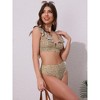 INSPIRE CHIC Women's Ruffle Trim V Neck Wide Strap Leopard Bikini Sets, Drawstring Tie Back Top Triangle Bottom 1 Set - 4 of 4