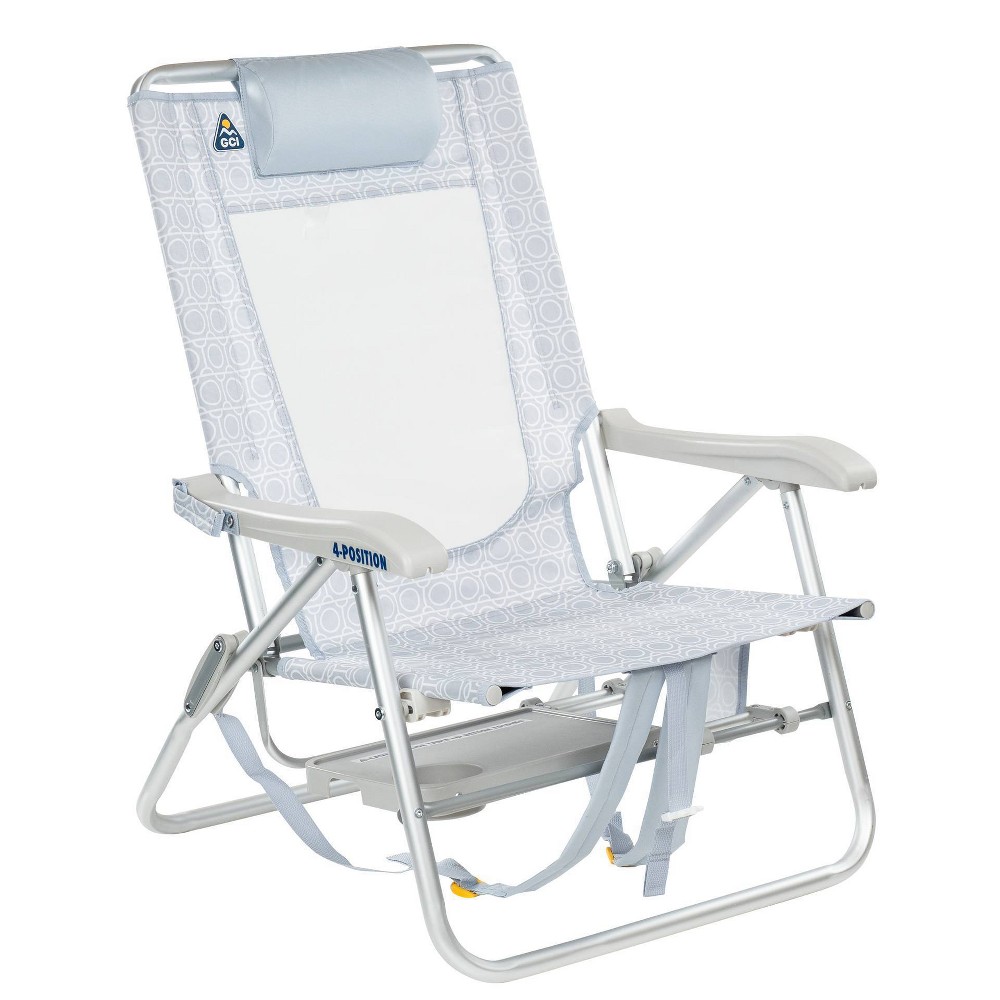 GCI Outdoor Big Surf with Slide Table Reclining Outdoor Portable Beach Chair with Pillow - Light Blue Mosaic