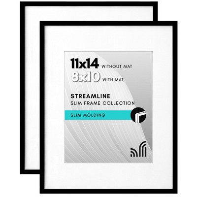 Americanflat 11x14 Picture Frame in Black - Displays 8x10 With Mat and 11x14 Without Mat (2 Pack)
