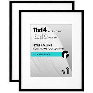 Americanflat 11x14 Picture Frame in Black - Displays 8x10 With Mat and 11x14 Without Mat (2 Pack) - 1 of 4