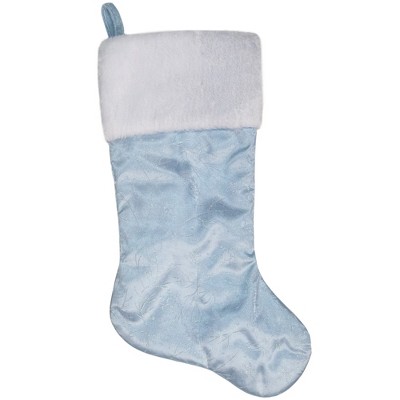 Northlight 20.5-Inch Blue and White Sheer Organza Christmas Stocking with Faux Fur Cuff