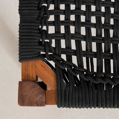 Black and Natural Wood Entryway Bench with Woven Seat