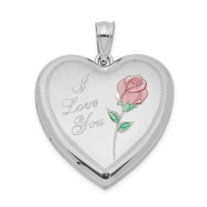Black Bow Jewelry Sterling Silver and Enamel 24mm I Love You Rose Heart Locket - 1 of 4