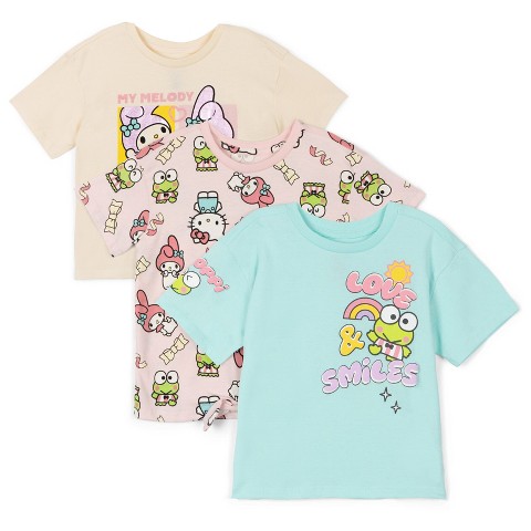 Hello Kitty Little Girls' 3-Pack Short Sleeve Graphic T-Shirts with Foil My Melody Pink Multi 7-8