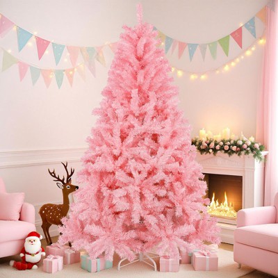 GIKPAL 6FT Pink Christmas Tree, Pre-Lit Hinged Spruce Full Tree with 800 Tips&Metal Stand, Artificial Xmas Tree, Indoor and Outdoor Holiday Decoration