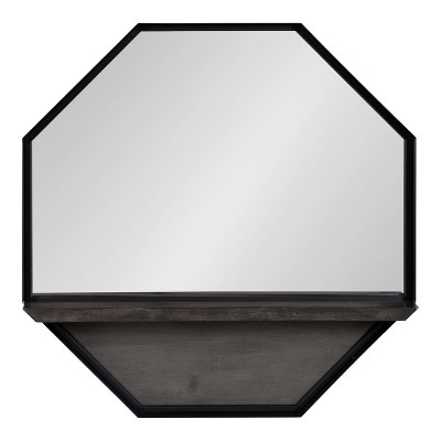 Gray and Black Octagon Wall Mirror with Shelf