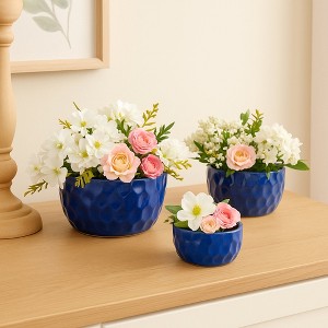 Chic Crate 3-Piece Ceramic Planter Set – Antique Blue Indoor/Outdoor Pots for Patio, Garden, or Windowsill Decor - 1 of 4