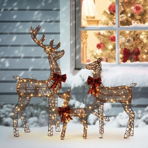 Karl Home 3PCS Rattan Reindeer Family with LED Lights Christmas Decoration - 1 of 4