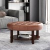 CAVINAS Modern Round PU Leather Ottoman Bench with Storage Shelf,Upholstered Wooden Storage Ottoman for Living Room - 2 of 4