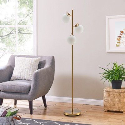 Golden 3-Globe Floor Lamp with Glass Shades and Foot Switch
