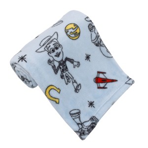 NoJo Disney Toy Story 4 Super Soft Blue, Yellow, Red Buzz Lightyear Woody Star Rocket Horse Shoe French Fiber Baby Blanket - 1 of 4