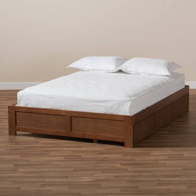 Candice Walnut Queen Platform Bed with 3 Storage Drawers