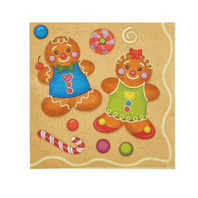 Juvale 100 Pack Christmas Paper Napkins, Cute Boy & Girl Gingerbread Design Holiday Party Supplies, 6.5 x 6.5 Inches