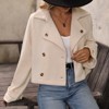 Women's Long Sleeve Short Jacket Notch Lapel Fall Winter Coat with Open Front Button - 3 of 4