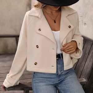 Women's Double Breasted Wool Blend Jacket - Lapel Short Coat for Fall & Winter Warmth - 1 of 4