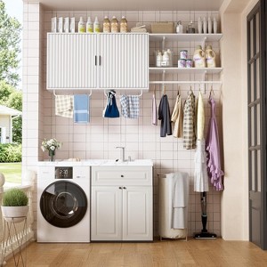 PAKASEPT 65.4" Laundry Wall Cabinet with Hanging Rods, Reversible Build-in Cabinet with Shelf Towers, for Bathroom, Bedroom, Garage - 1 of 4