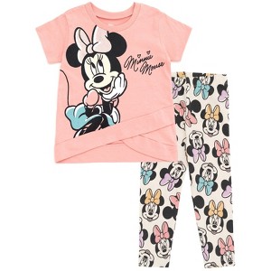Disney Minnie Mouse Floral Girls Peplum T-Shirt and Leggings Outfit Set Toddler - 1 of 4