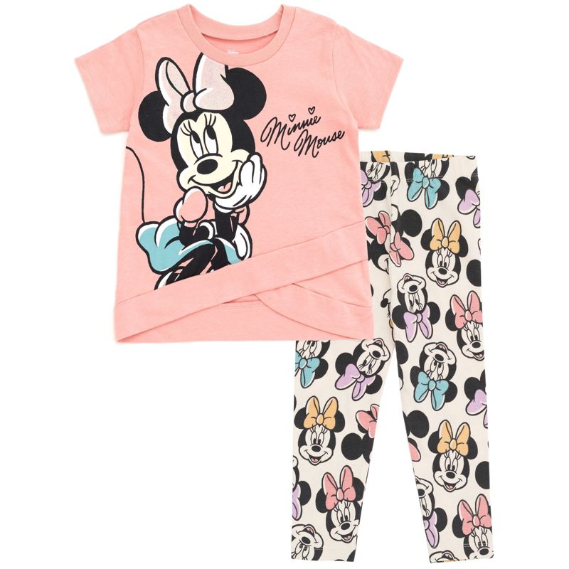Disney Minnie Mouse Girls Peplum T-Shirt and Leggings Outfit Set Toddler to Little Kid, 1 of 8
