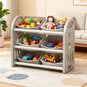 KTMBDW Kids Toy Storage Organizer with 6 Bins, Multi-functional Nursery Organizer Kids Furniture Set Toy Storage Cabinet Unit for Playroom, Bedroom - 1 of 4