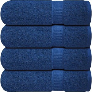 Luxury 100 Ring - Spun Cotton Bath Towels Set of 4 27x54 Inches - Soft, Absorbent Quick - Drying Towels Navy - 1 of 4