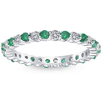 Pompeii3 1 cttw Emerald & Diamond Wedding Eternity Stackable Ring 10k White Gold