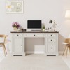 Dyonery 60" Farmhouse Executive Desk with Drawers and Cabinet, Embossed Texture Wood Home Office Desk, Rustic Computer Writing Desk, Brown - 2 of 4