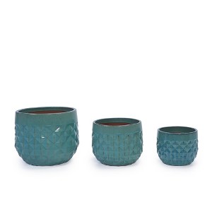 NAYSAYE Planter Set of 3 Diamond Ceramic Flowerpot Sleek Glossy Design for Indoor Outdoor Garden, Blue, 14.18"*14.18"*11.42" - 1 of 4