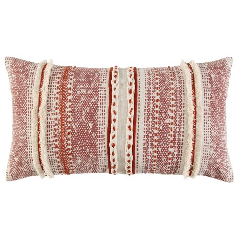 Rust Embroidered Extra Long Lumbar Pillow