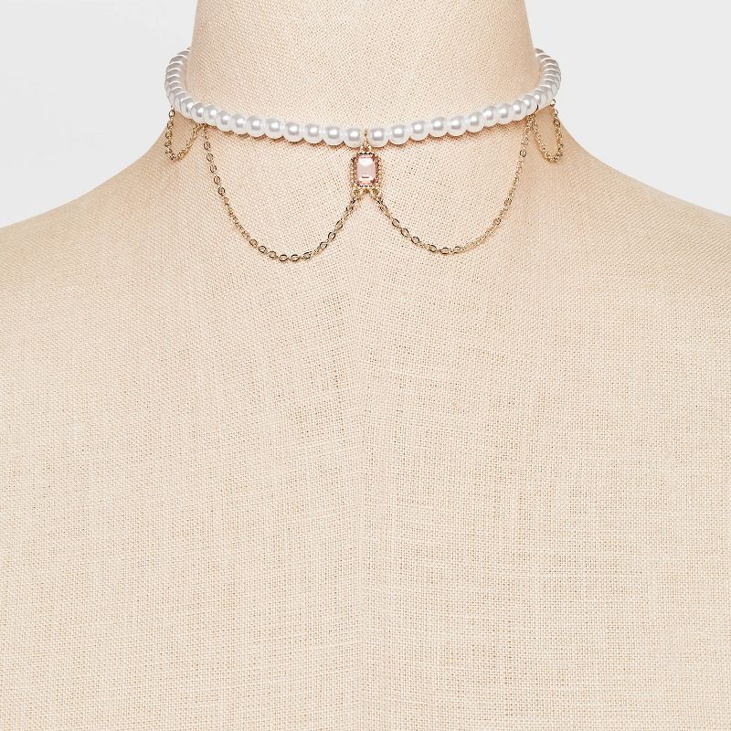 Pearl Choker with Chain Stone Pendant Necklace - Wild Fable&#8482; Gold, 4 of 7