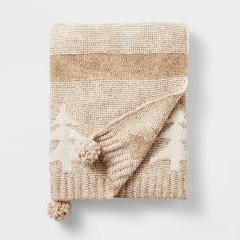 Knit Tree with Tassels Throw Blanket Camel - Threshold&#8482; designed with Studio McGee, 1 of 4