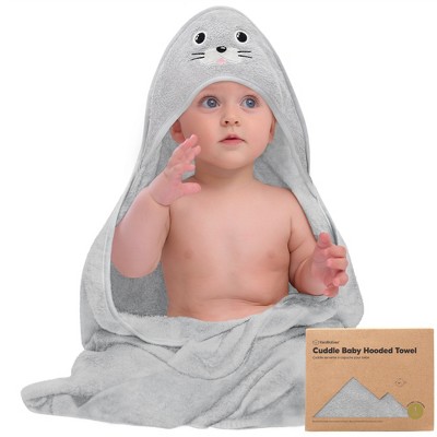 Image of KeaBabies Cuddle Baby Hooded Towel, Organic Baby Bath Towel, Hooded Baby Towels, Baby Beach Towel for Newborn, Kids (Seal)