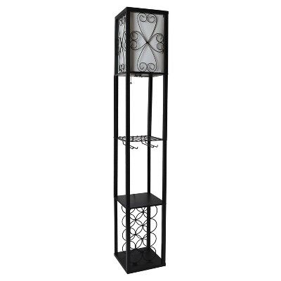 Etagere Organizer Storage Shelf Floor Lamp with Linen Shade Black - Simple Designs