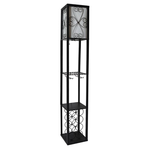 Simple Designs Floor Lamp Etagere Organizer Storage Shelf And Wine Rack With Linen Shade Black, Floor Lamp With Shelves Target