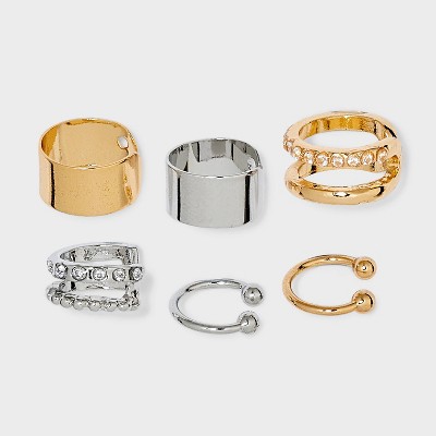 Pave and Smooth Ear Cuff Set 6pc - Wild Fable™ Gold/Silver: Nickel-Free Jewelry, Open Closure