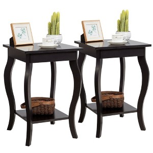 Tangkula Set of 2 Accent Side Table Sofa End Table Nightstand Coffee Table w/ Shelf Brown - 1 of 4