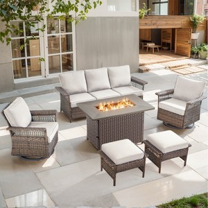 Belord 6 Pieces Outdoor Patio Furniture Set with Fire Pit Table - Firepit Set with Outdoor Couch Swivel Patio Chairs Ottomans and 50000BTU Fire Pit - 1 of 4